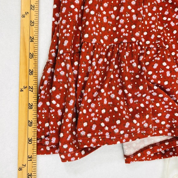 Hollister Prairie Dress Womens XS Rust Red Ditsy Floral Puff Sleeve Tiered Boho - Picture 11 of 11